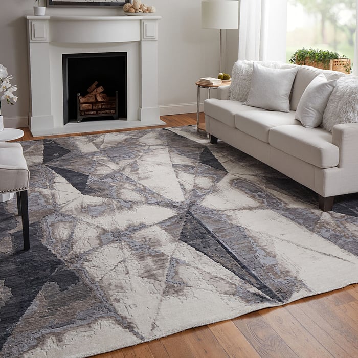 69BWF Beige/Charcoal Kessler Collection Geometric Fine Rug
