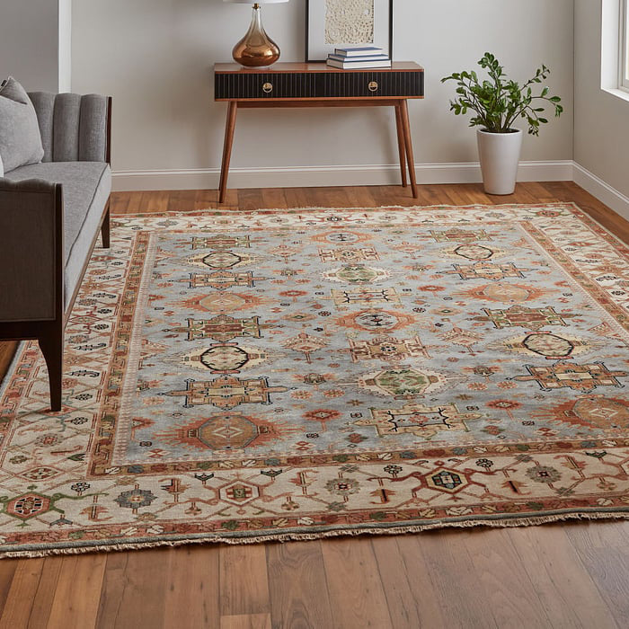 69BEF Blue/Ivory Ralston Collection Persian Fine Rug