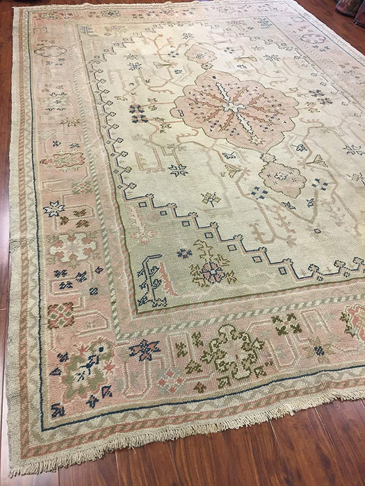 Authentic Handmade fine Turkey Rug-Ushak Antique Allover Pattern-Ivory/Multi-(8.7 by 12.2 Feet)