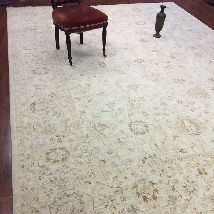 Authentic Handmade fine Pakistan Rug-Real Wool Allover Stone Washed-Ivory/Multi-(8.9 by 12.1 Feet)