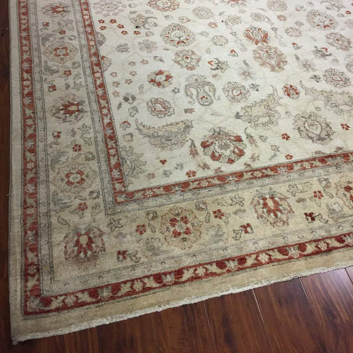 Authentic Handmade fine Pakistani Rug-Wool Allover/Floral Pattern-Ivory/Beige-(8.2 by 10.3 Feet)