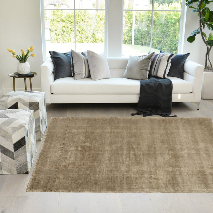 Tan Color Rugs Tencel Ultra-Soft Hand Knotted in India 5' X 8' Rugs for Dining Room