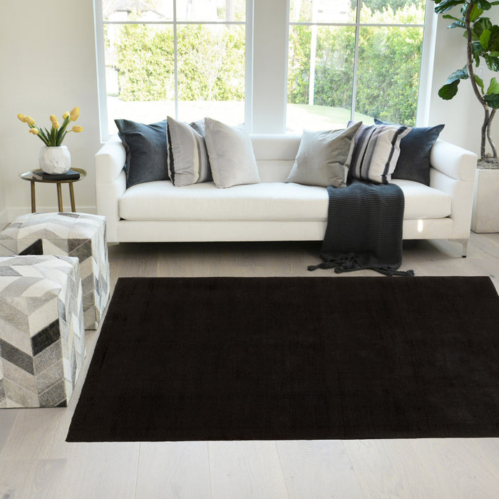 Black Color Rugs Tencel Ultra-Soft Hand Knotted in India 9' X 12' Rugs for Dining Room