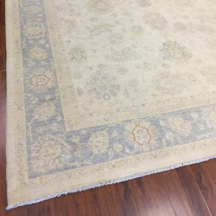 Authentic Handmade Pakistan Area Rug-Real Wool Allover Stone Washed-Ivory/Gray-(8 by 10 Feet)