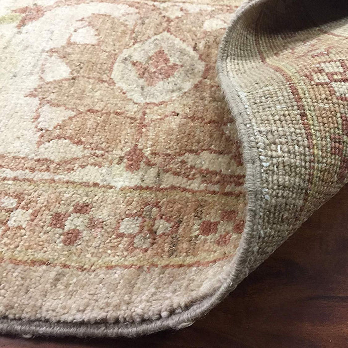 Authentic Handmade fine Pakistan Rug-Real Wool Allover Floral Pattern Faded/Vintage-Olive/Beige-(8.1 by 9.10 Feet)