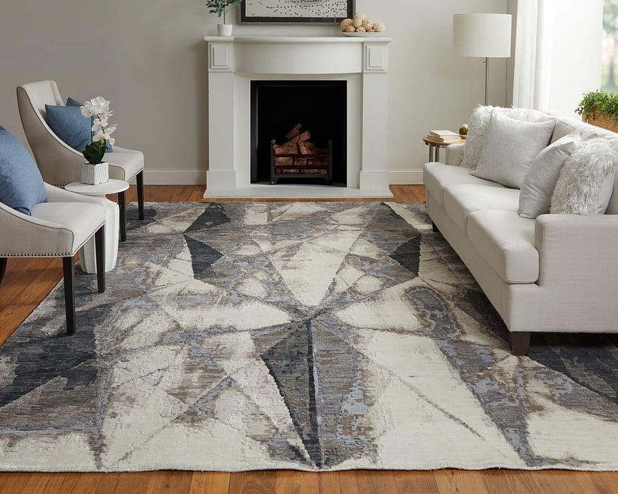 69BWF Beige/Charcoal Kessler Collection Geometric Fine Rug