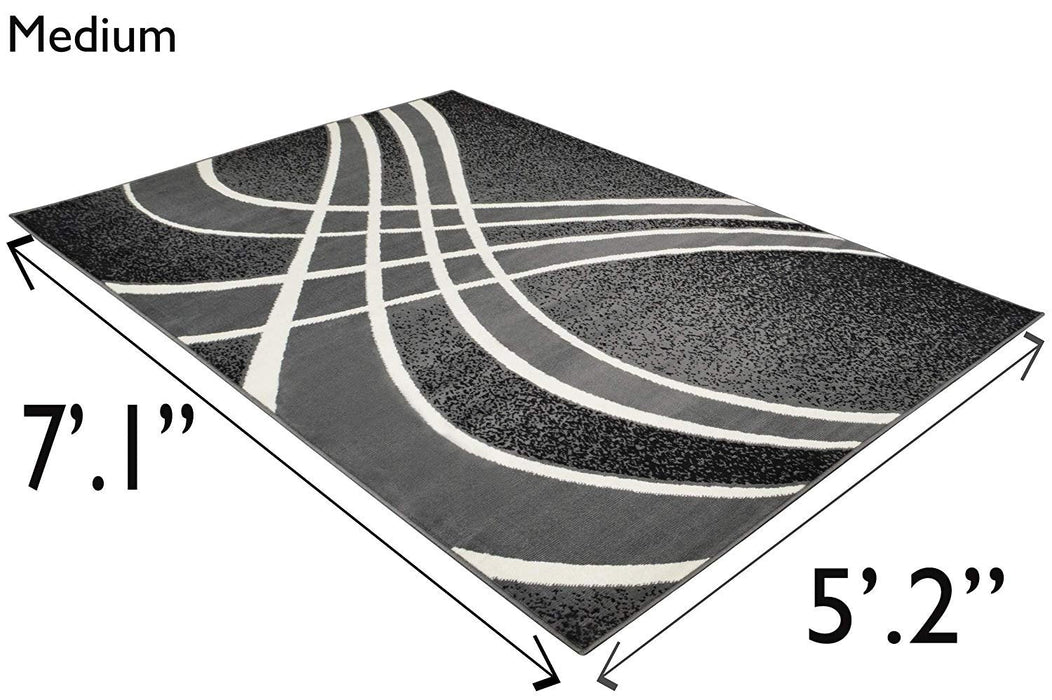 Geometric Stripes Area Rug Contemporary Modern Black & Grey
