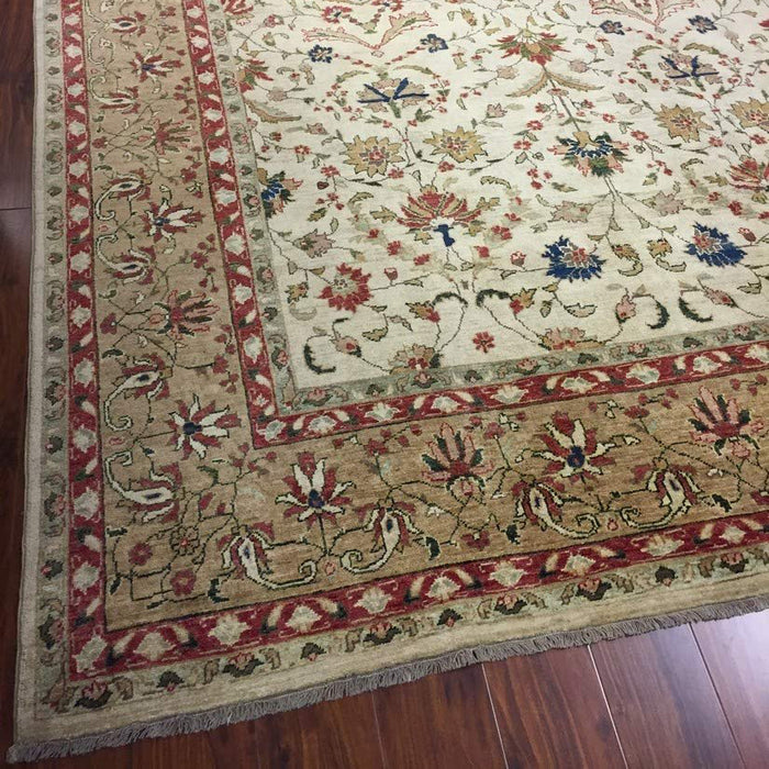 Authentic Handmade fine Pakistani Rug-Wool Allover/Floral Pattern-Beige/Multi-(8 by 10.3 Feet)