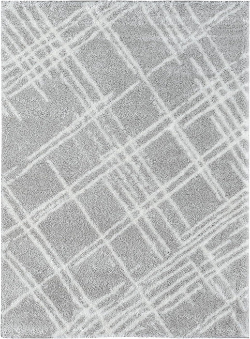 HR Chic Geometric Diamond-Patterned Shag Rug Plush High-Pile Luxury Area Rug in Neutral Grey and White #26229