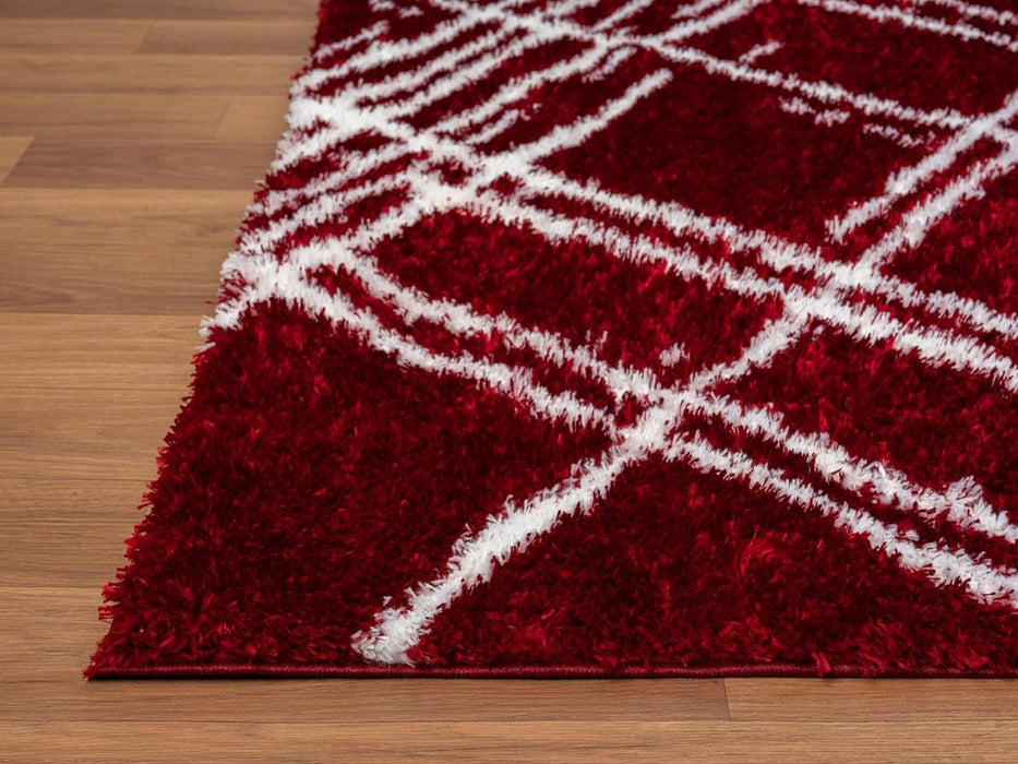 HR Chic Geometric Diamond-Patterned Shag Rug Plush High-Pile Luxury Area Rug in Neutral Grey and White #26229