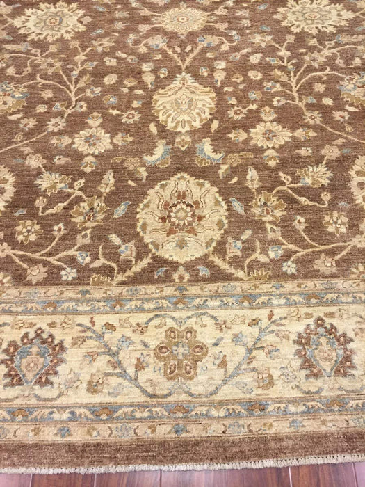 Hand Knotted Pakistani Rug-Ziegler-Brown/Cream/Multi-(11.7 by 9 Feet)