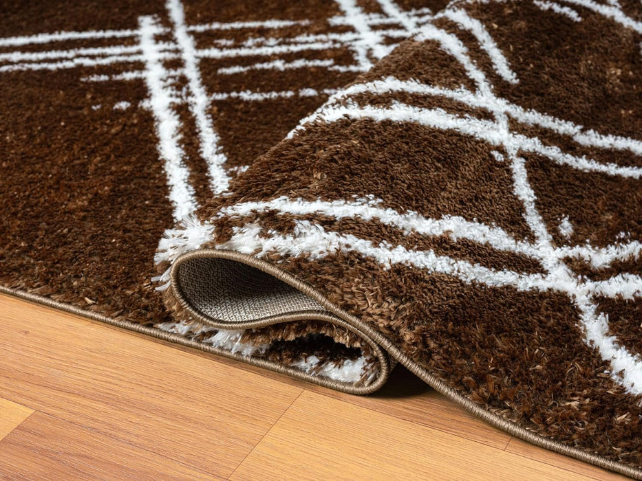 HR Chic Geometric Diamond-Patterned Shag Rug Plush High-Pile Luxury Area Rug in Neutral Grey and White #26229
