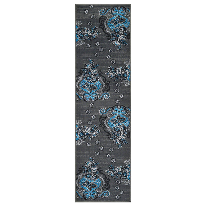 Blue/Grey/Silver/Black/Abstract Area Floral Pattern