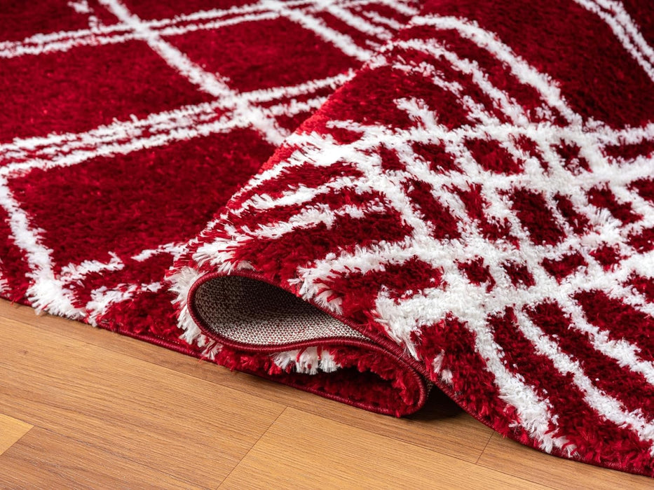 HR Chic Geometric Diamond-Patterned Shag Rug Plush High-Pile Luxury Area Rug in Neutral Grey and White #26229