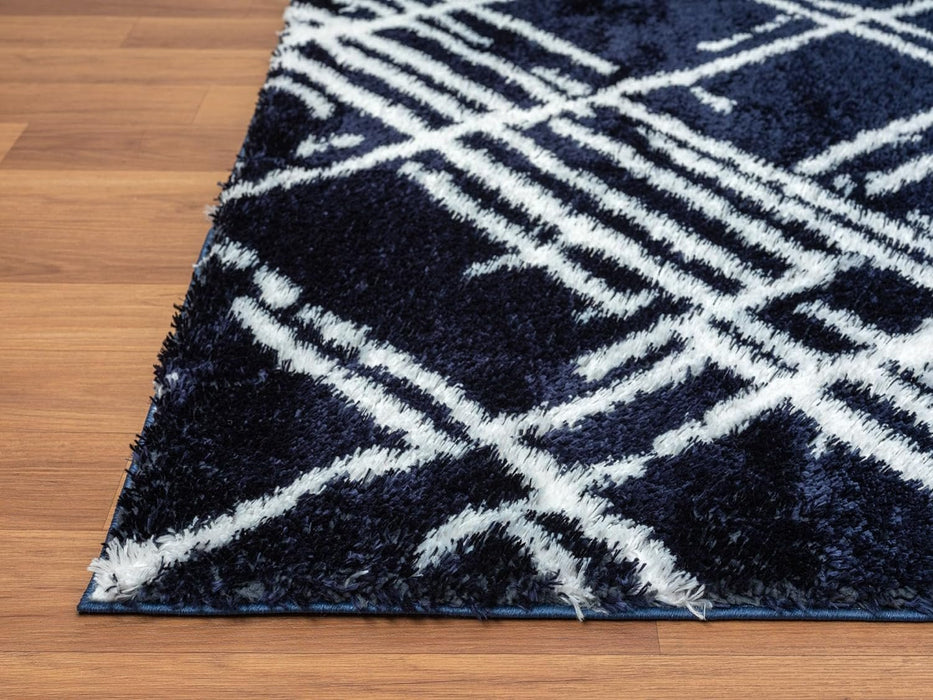 HR Chic Geometric Diamond-Patterned Shag Rug Plush High-Pile Luxury Area Rug in Neutral Grey and White #26229