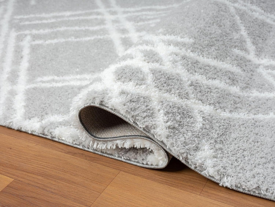 HR Chic Geometric Diamond-Patterned Shag Rug Plush High-Pile Luxury Area Rug in Neutral Grey and White #26229