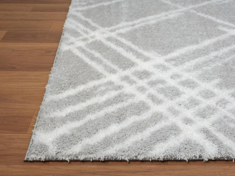 HR Chic Geometric Diamond-Patterned Shag Rug Plush High-Pile Luxury Area Rug in Neutral Grey and White #26229